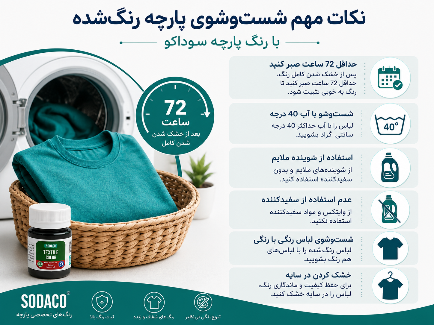 شست و شو رنگ پارچه سوداکو